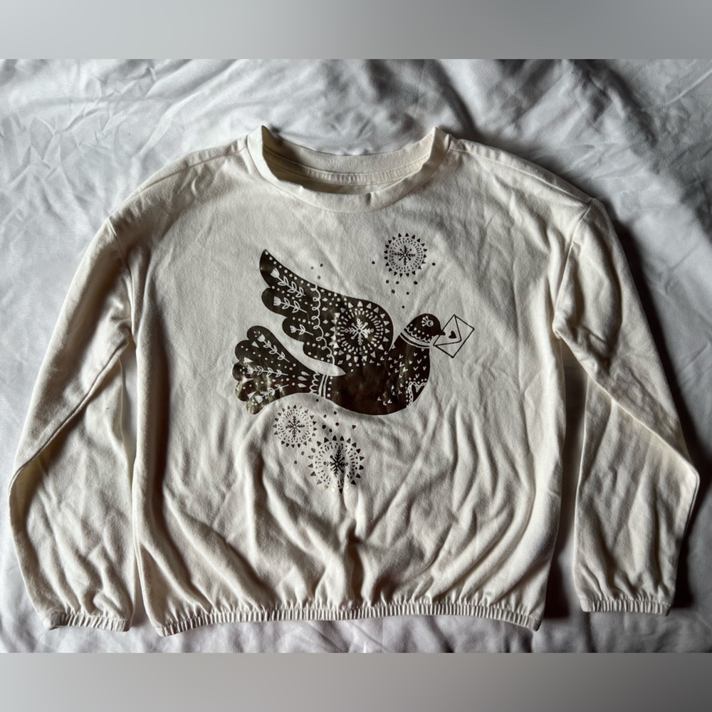 Gymboree Girls Soft Off-White Long Sleeve T-Shirt with a Golden Dove